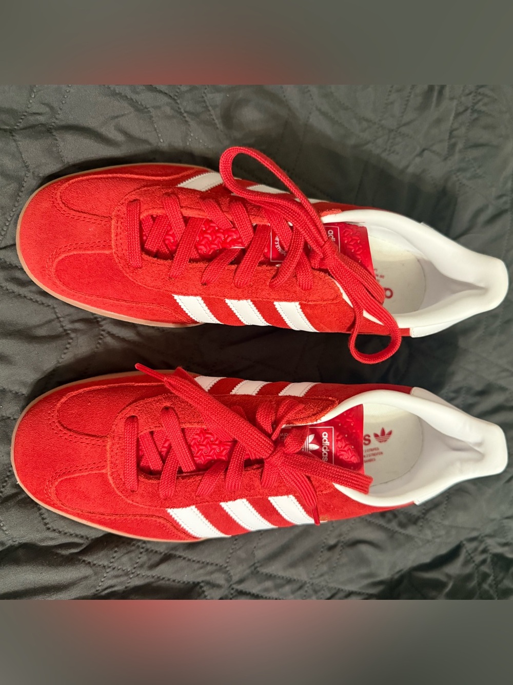 adidas unisex Red Suede Sneakers with White Stripes